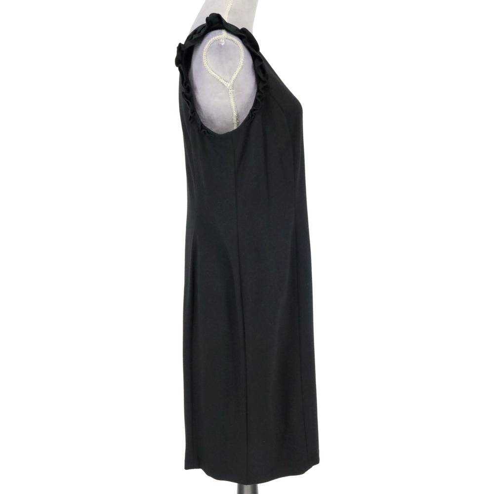 Talbots RSVP Dress Petites 12P Black Stretch Knit Sheath Zip Ruffles Sleeveless - Picture 12 of 15